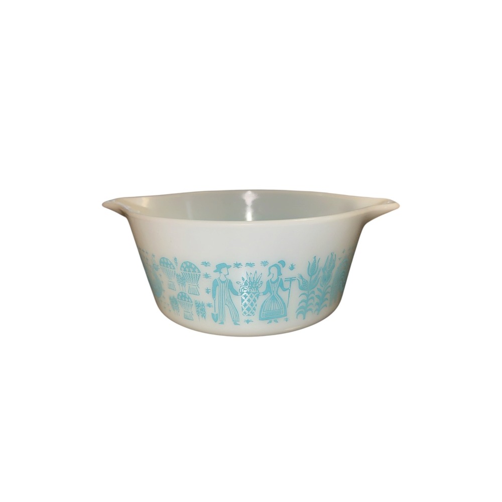 Vintage Pyrex Butterprint Amish 474-B 1.5 QT Turquoise White Cinderella Bowl